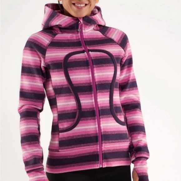 Lululemon Scuba Hoodie Stripes Pink Ombré Smoky Rose Vintage Rare Size 10 - Picture 1 of 12